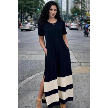 Imagem de Vestido Faixa Com Bolso e Fenda Lateral Moda Femenina - nascimentomoda