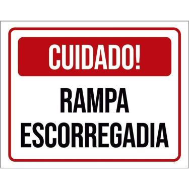Imagem de Placa Vermelha - Cuidado Rampa Escorregadia 36X46