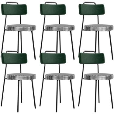 Imagem de Kit 06 Cadeiras Decorativa Estofada Sala Jantar Barcelona L02 Facto Verde Musgo Pied Poule - Lyam