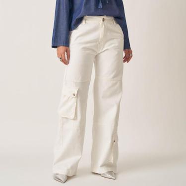 Imagem de Calça Jeans Wide Cintura Alta Reta Com Bolso Fole-Feminino