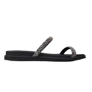 Imagem de Papete Feminina Beira Rio Preto Tiras Pedraria Strass Conforto, 36