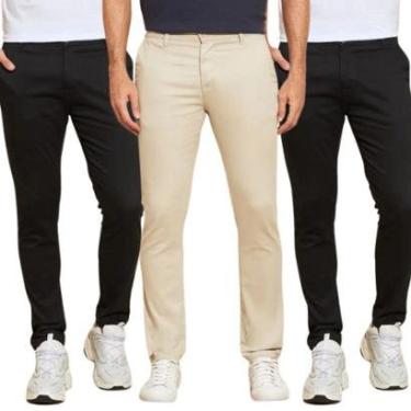 Imagem de Kit 3 Calças de Sarja Chino Com Bolso Traseiro Embutido Alfaiataria-Masculino