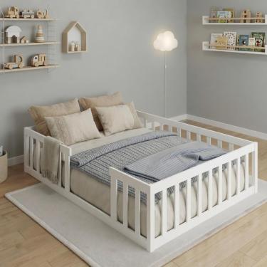 Imagem de Cama Casal Montessoriana Com Colchão Madeira Maciça Branco