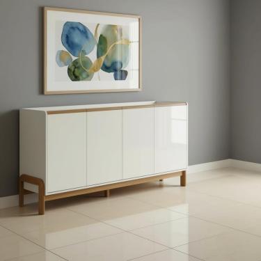 Imagem de Buffet Aparador 4 Portas Pés Em Madeira Maciça Off White