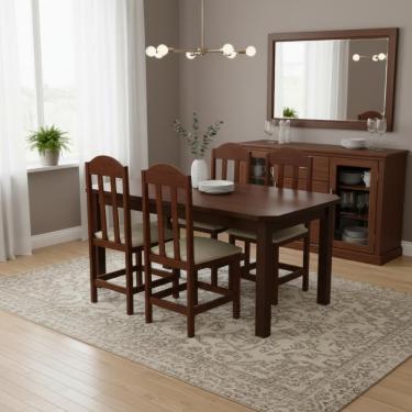Imagem de Kit Mesa Com 4 Cadeiras Estofadas Madeira Maciça Castanho Castanho