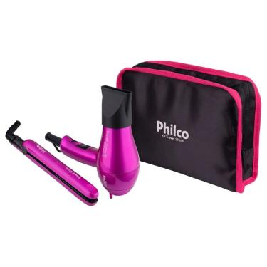 Imagem de Kit Secador Chapinha  Íon Tourmaline Necessaire Travel Shine Bivolt Dobrável para Viagem Philco