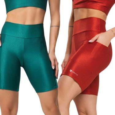 Imagem de KIT 2 Bermuda Fitness Com Bolso Esmeralda Serra e Mar Cós Alto Academia Treino Moda Musculação-Feminino