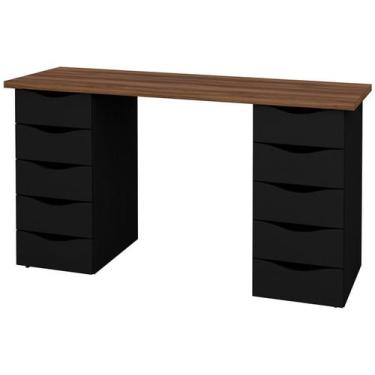 Imagem de Escrivaninha Mesa Home Office 10 Gavetas Due II - Artany, Preto e Noga