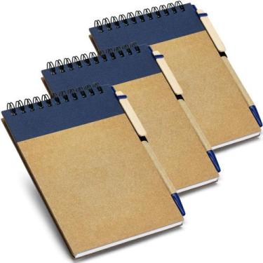 Imagem de Kit 3x Caderneta Pocket Eco com Caneta 10x14cm 60 Folhas TopGet Azul, 