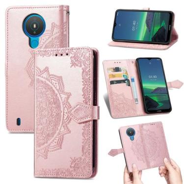 Imagem de Nokia 1.4 Case Leather Wallet Capa Emboss Mandala Magnetic Flip Protec