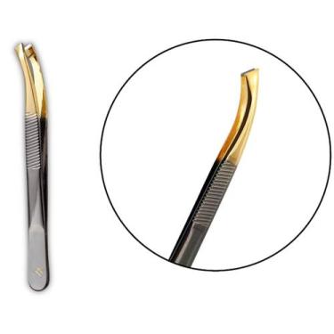 Imagem de Pinça Ponta Reta Curva TWOR122 Klass Vough Para Design Sobrancelhas Cí