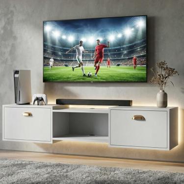 Imagem de Rack Suspenso Pequeno Home Shop Bancada TV 42" Nicho Decorativo Porta Basculante Puxador Concha Sala Quarto