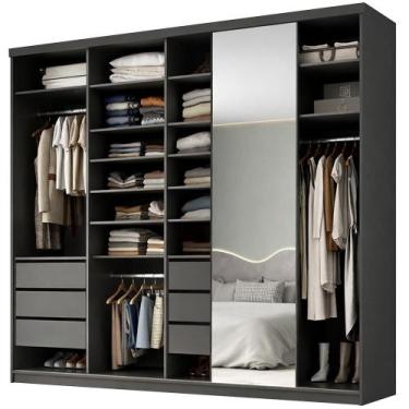 Imagem de Closet Casal 1 Porta de Correr Com Espelho 6 Gavetas 277cm MDF Sonni R