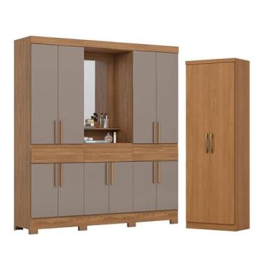 Imagem de Guarda Roupa Casal Daniel 10 Portas 3 Gavetas com Espelho e Pés Nature