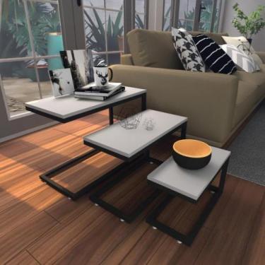 Imagem de Kit Com 3 Mesa Lateral Cinza Aparador De Sofa Sala Mesa Lateral Cama -