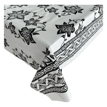 Imagem de Toalha De Mesa Térmica Cozinha Floral Preto E Branco Impermeável Casa 