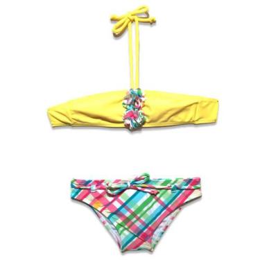 Imagem de Biquíni Areia Branca Infantil sem alça Xadrez Estampado, 6 ANOS