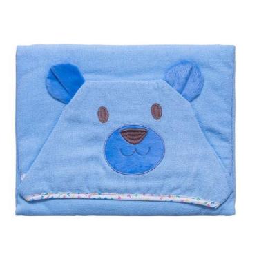 Imagem de TOALHA BEBÊ AVELUDADA FORRADA COM CAPUZ - Azul Urso - Baby Joy
