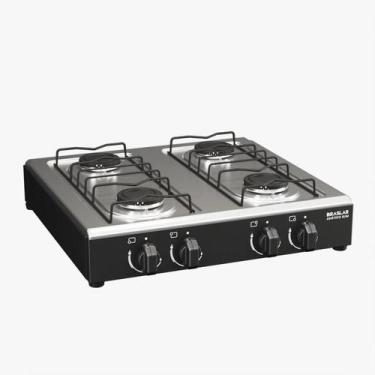 Imagem de Fogão Cooktop de Mesa 4 Bocas Gás Portátil Braslar Inox Preto e Branco