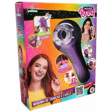 Imagem de Kit Infantil de Trança Cabelo Make Brinq com Máquina Fios Coloridos e Elásticos Polibrinq