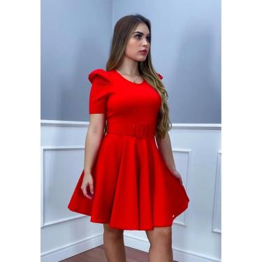 Imagem de Vestido Limone rodado com cinto Vermelho - M-Feminino