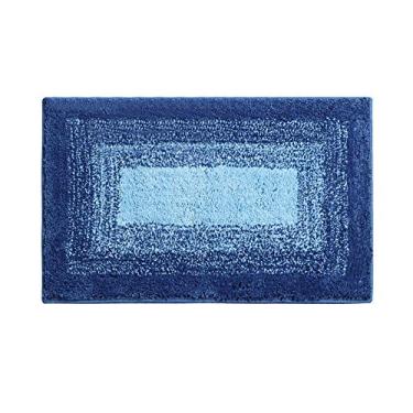 Imagem de Tapete de banheiro macio com moldura flocada gradiente tapete de chuveiro macio para absorção de água para sala de estar, banheiro, varanda, entrada, lavagem, azul-marinho, 4565 cm