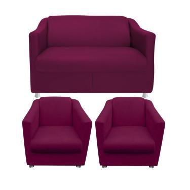 Imagem de Kit 01 Namoradeira e 02 Poltronas Decorativa Bia Suede Marsala
