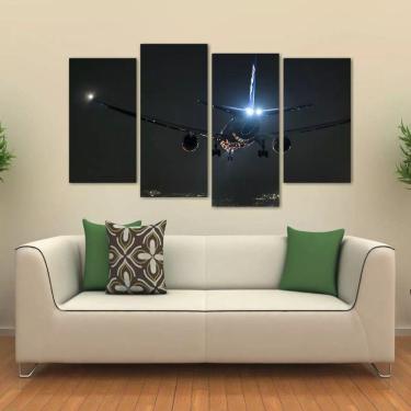 Imagem de Quadro Paisagem Noturna Avião Mosaico Em Tecido 4 Peças