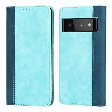 Imagem de Capa para Google Pixel 6/6 Pro, Capa carteira de couro luxuosa com compartimentos para cartão Kickstand TPU à prova de choque Capa interna magnética Flip Stand Capa protetora para celular, azul, 6 Pro 17 cm