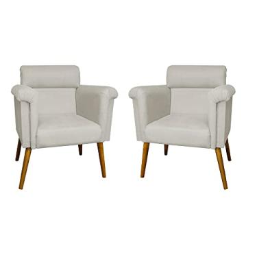 Imagem de Kit 02 Poltronas Decorativa Elisa Pés Palito Suede Bege - DS Estofados