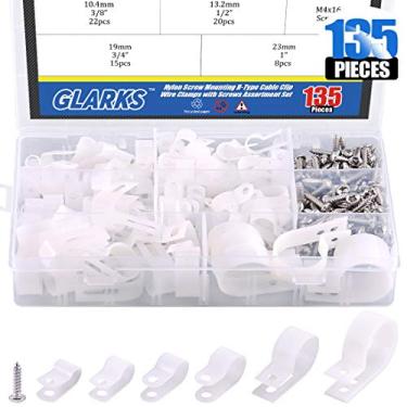 Imagem de Glarks 135 peças 6 tamanhos 1/4" - 1" parafuso de montagem de nylon branco tipo R grampo de fio com 132 peças de parafusos para fio, cabo, conduíte e kit de conduíte de cabo (branco)