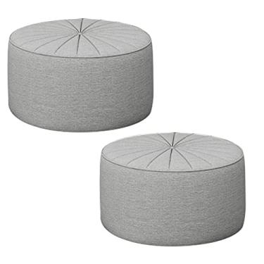 Imagem de Kit 2 Puffs Decorativos Sala De Estar Round Linho Cinza G45 - Gran Belo