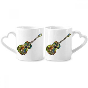 Imagem de Conjunto de canecas de porcelana para casais, design de instrumento musical, instrumento de guitarra, coração