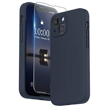 Imagem de SURPHY Capa compatível com iPhone 13 Mini com protetor de tela, (proteção da câmera + forro de microfibra macia) Capa de telefone de silicone líquido 5,4 polegadas 2021, azul meia-noite
