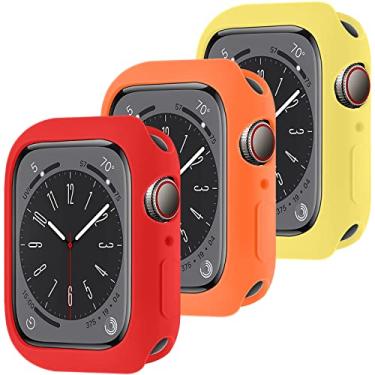 Imagem de 3 Pack Capa de Silicone para Apple Watch não com protetor de tela 45mm,ALMNVO TPU Capa de Proteção Case para iWatch Série 8 Série 7,Vermelho+Laranja+Amarelo