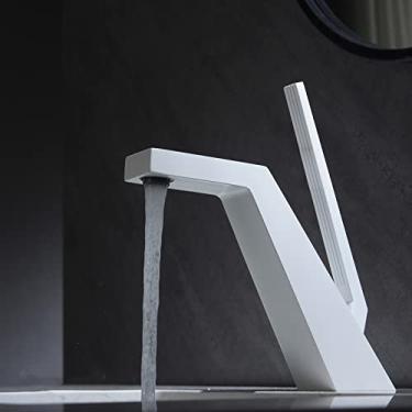 Imagem de Torneiras de banheiro de latão Torneiras de lavatório pretas Torneira misturadora de água quente e fria de alça única, branca