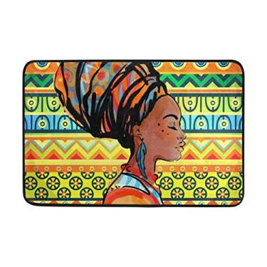 Imagem de Capacho listrado tribal My Daily African Woman 40 x 60 cm, sala de estar, quarto, cozinha, banheiro, tapete impresso com espuma leve
