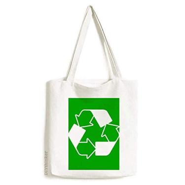 Imagem de Bolsa de lona reciclável verde quadrada de aviso bolsa de compras casual bolsa de compras