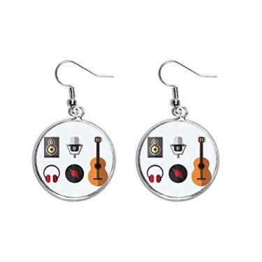 Imagem de Fone de ouvido de guitarra, microfone de CD, estampa de música, orelha, pendente, brincos prateados, joia feminina