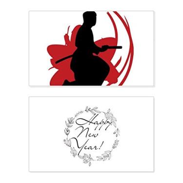 Imagem de Bushido Samurai Katana Sakura Contorno do Festival de Ano Novo Japão Cartão de felicitações Mensagem de Abençoamento Presente