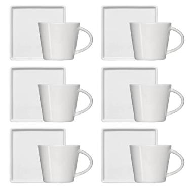 Imagem de Conjunto 6 Xícaras Café Chá Porcelana Branca 185ml Píres Quadrado Americana Germer