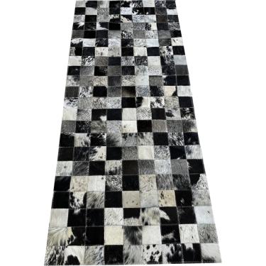 Imagem de Tapete de couro passadeira preto branco salino 0,60x1,50 sb
