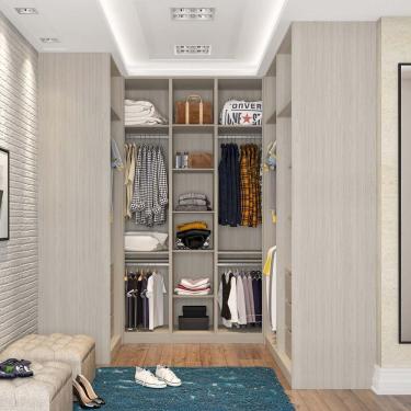 Imagem de Guarda Roupa de Canto Closet 5 Módulos sem Portas 6 Gavetas e 7 Cabideiros Prime Luciane Móveis - Legno Crema