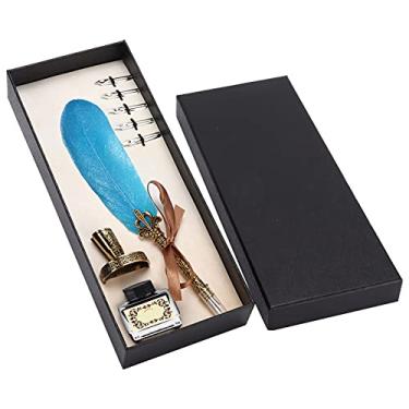 Imagem de Caneta de mergulho, caneta de pena, terno de escrita, caneta de pena para presente de negócios(azul-marinho)