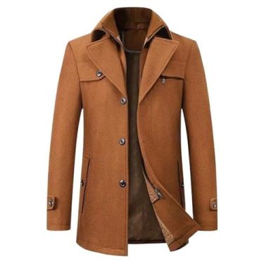 Imagem de USTZFTBCL Jaqueta masculina de lã, casaco masculino casual para negócios, casaco masculino quente e espesso, jaqueta corta-vento, Cáqui 9, XXG