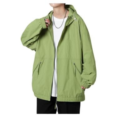 Imagem de Jaqueta masculina leve, corta-vento, cor sólida, capa de chuva, casaco de ciclismo com capuz ajustável, Verde-claro, M