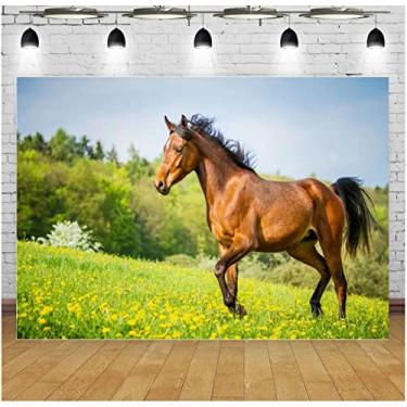 Imagem de Cavalos, prado verde, céu, cenas da natureza, festa de aniversário infantil, pano de fundo para fotografia de bebê, cabine fotográfica, vinil (2,5 m × 1,5 m)