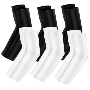 Imagem de Luwint Proteção solar UV mangas de braço capa de resfriamento para crianças/jovens/adultos/tamanho grande, 6 pares (preto + branco), Size Up(L-XL)