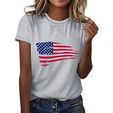 Imagem de Camisetas femininas de 4 de julho com bandeira americana listras estrelas, casual, patriótico, memorial, festival, Gy1, P
