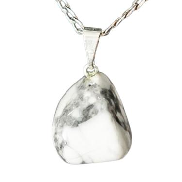 Imagem de Colar Howlita Branca Pedra Rolado Montagem Pino Prata 950